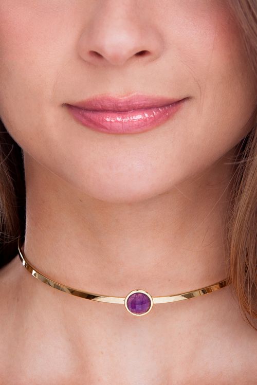 Colar Choker Princesa - Ametista - Coleção Essential Banho: Folheado a Ouro