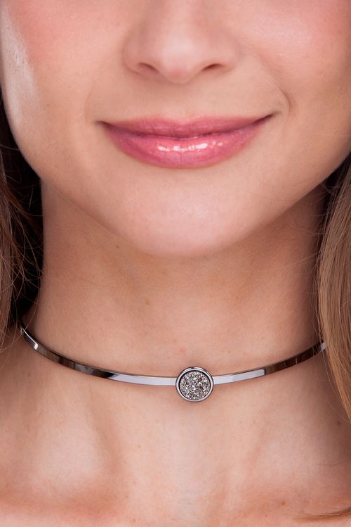 Colar Choker Princesa - Drusa Metalizada - Coleção Essential Banho: Ródio Negro