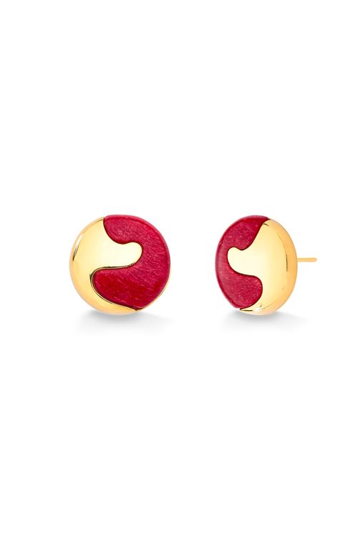Brinco O Abraço - Feldspato Vermelho - Coleção O Abraço Banho: Folheado a Ouro
