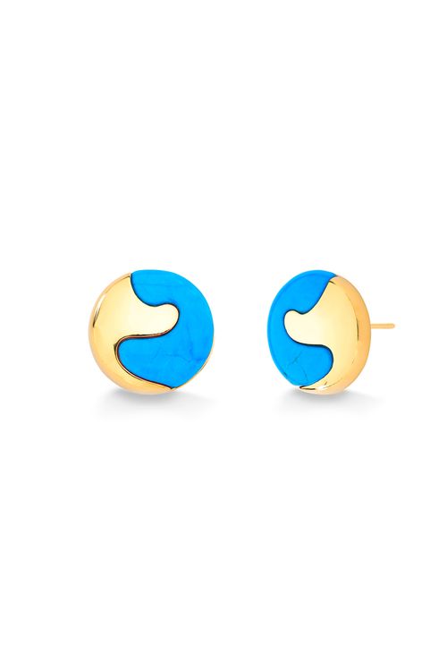 Brinco O Abraço - Haulita Turquesa - Coleção O Abraço Banho: Folheado a Ouro