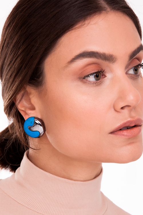 Brinco O Abraço - Haulita Turquesa - Coleção O Abraço Banho: Ródio Negro