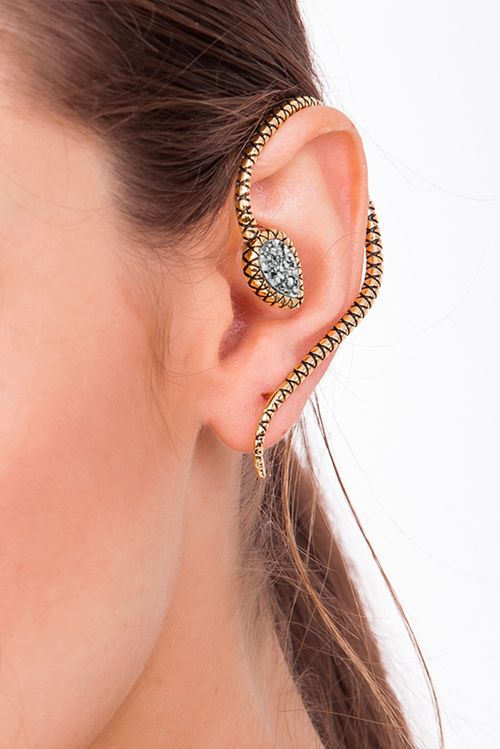 Brinco Snake Trend - Drusa Metalizada - Coleção Animal Banho: Folheado a Ouro