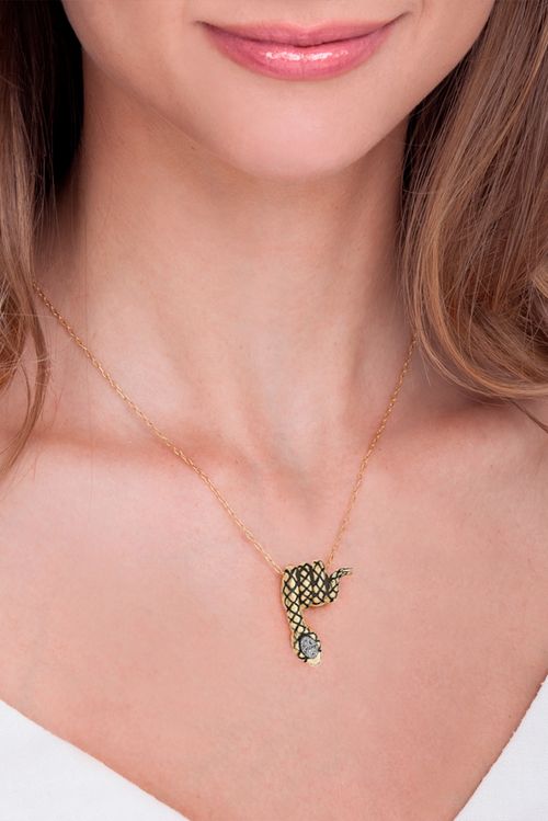 Colar Snake - Drusa Metalizada - Coleção Animal Banho: Folheado a Ouro
