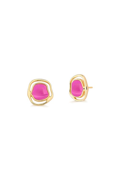 Brinco Soleil Baby - Ágata Pink - Coleção Acquarella Banho: Folheado a Ouro