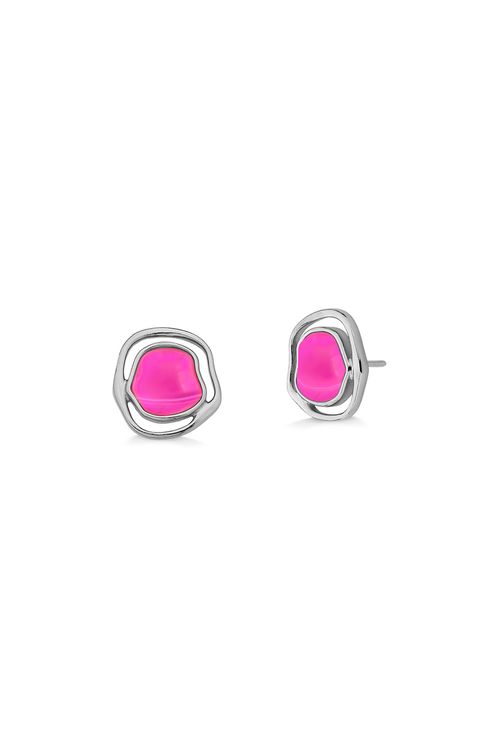 Brinco Soleil Baby - Ágata Pink - Coleção Acquarella Banho: Ródio Negro