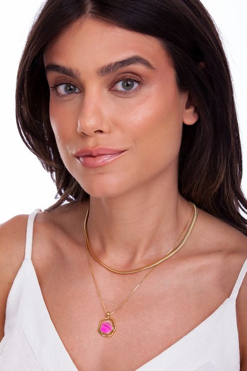 Colar Soleil Baby - Ágata Pink - Coleção Acquarella Banho: Folheado a Ouro