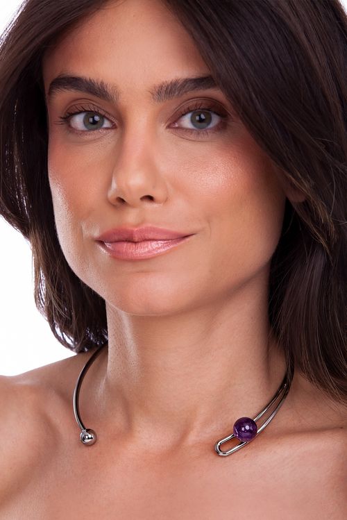 Colar Choker Redot - Ametista - Coleção Dot Banho: Ródio Negro