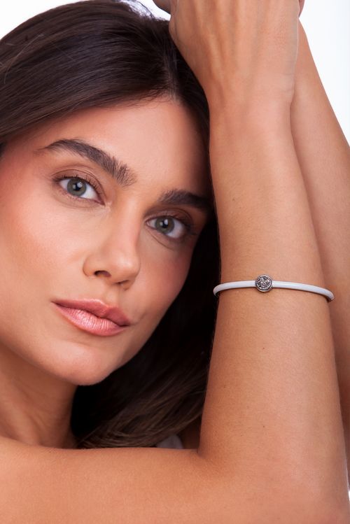 Pulseira Colors - Drusa Metalizada e Esmalte Cinza - Coleção Acquarella Banho: Ródio Negro