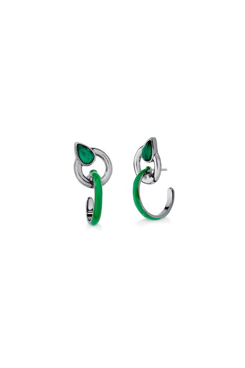 Brinco Colors - Ágata Verde e Esmalte Verde - Coleção Acquarella Banho: Ródio Negro