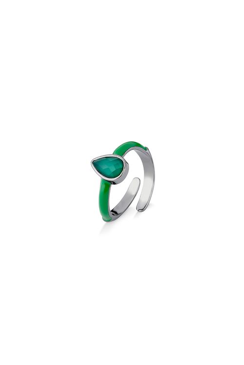 Anel Colors - Ágata Verde e Esmalte Verde - Coleção Acquarella Banho: Ródio Negro