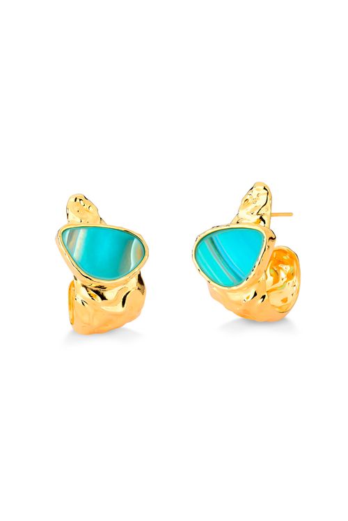 Brinco Herança - Ágata Azul Listrada - Coleção Âmago Banho: Folheado a Ouro