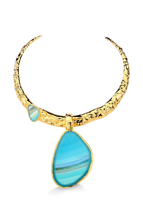 Colar Choker Herança - Ágata Azul Listrada - Coleção Âmago Banho: Folheado a Ouro
