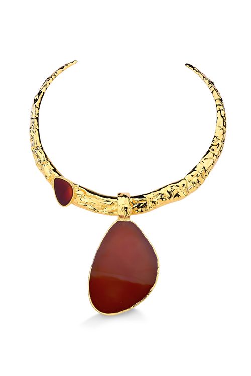 Colar Choker Herança - Ágata Vermelha - Coleção Âmago Banho: Folheado a Ouro