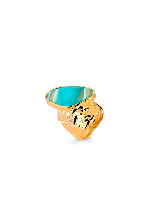 Anel Herança - Ágata Azul Listrada - Coleção Âmago Banho: Folheado a Ouro