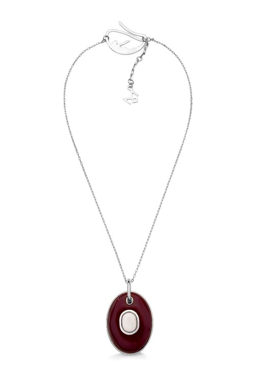Colar Gems - Ágata Vermelha e Feldspato Bege - Coleção Âmago Banho: Ródio Negro