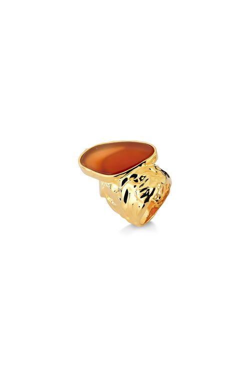 Anel Herança - Ágata Vermelha - Coleção Âmago Banho: Folheado a Ouro