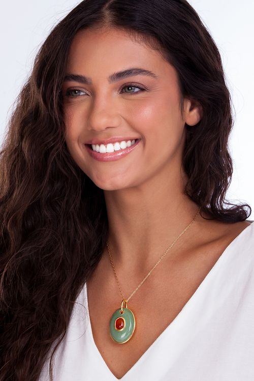 Colar Gems - Ágata Vermelha e Quartzo Verde - Coleção Âmago Banho: Folheado a Ouro
