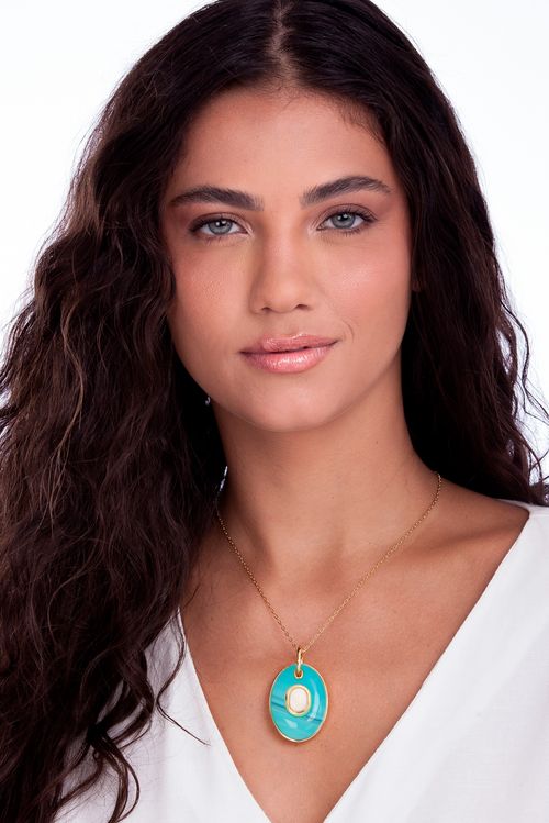 Colar Gems - Feldspato Bege e Ágata Azul Listrada - Coleção Âmago Banho: Folheado a Ouro