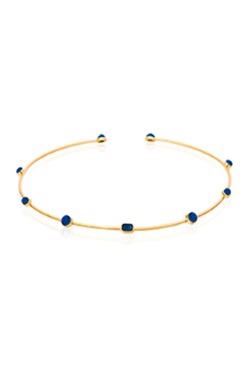 Colar Choker Brise - Quartzo Azul Anil - Coleção Acquarella Banho: Folheado a Ouro