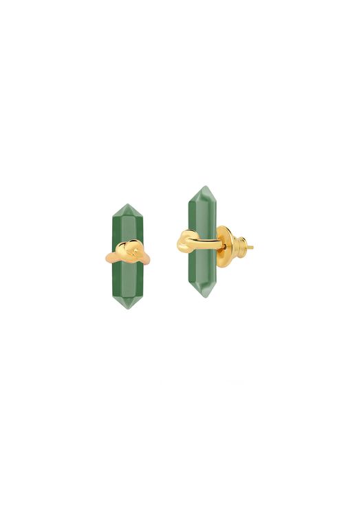 Brinco Knot Petit - Ágata Verde - Coleção In Love Banho: Folheado a Ouro