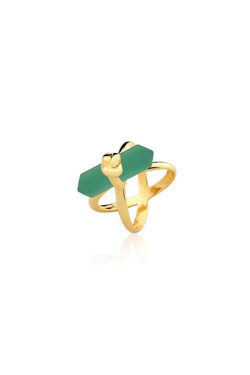 Anel Knot - Ágata Verde - Coleção In Love Banho: Folheado a Ouro