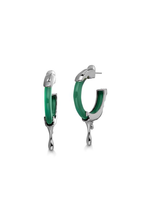 Brinco Argola Fervor - Ágata Verde - Coleção Impulso Banho: Ródio Negro