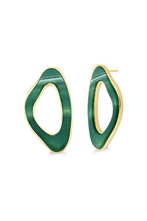 Brinco Atração - Ágata Verde Listrada - Coleção Reflexo Banho: Folheado a Ouro
