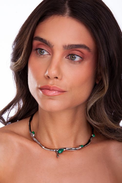 Colar Choker Calor - Malaquita - Coleção Impulso Banho: Ródio Negro