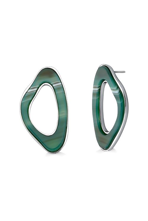Brinco Atração - Ágata Verde Listrada - Coleção Reflexo Banho: Ródio Negro