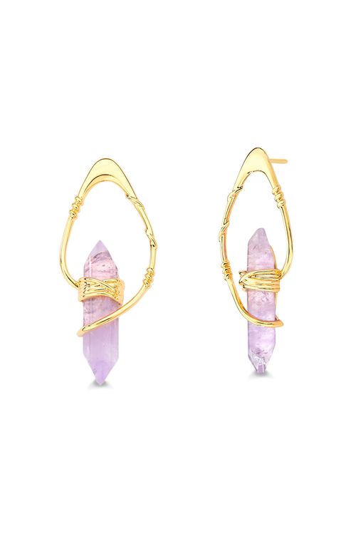 Brinco Boho - Ametista - Coleção Origens Banho: Folheado a Ouro