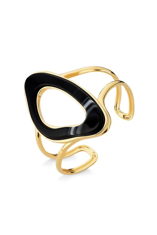 Pulseira Atração - Ágata Preta Listrada - Coleção Reflexo Banho: Folheado a Ouro