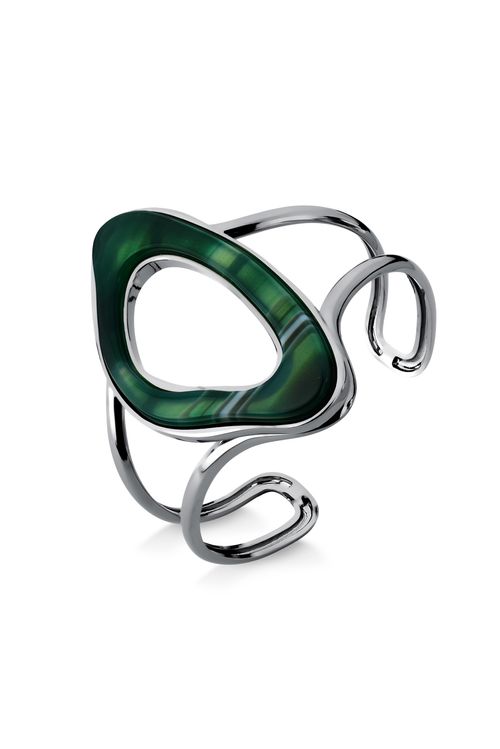 Pulseira Atração - Ágata Verde Listrada - Coleção Reflexo Banho: Ródio Negro
