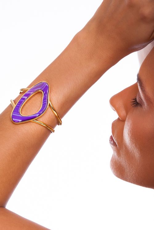 Pulseira Atração - Ágata Roxa - Coleção Reflexo Banho: Folheado a Ouro