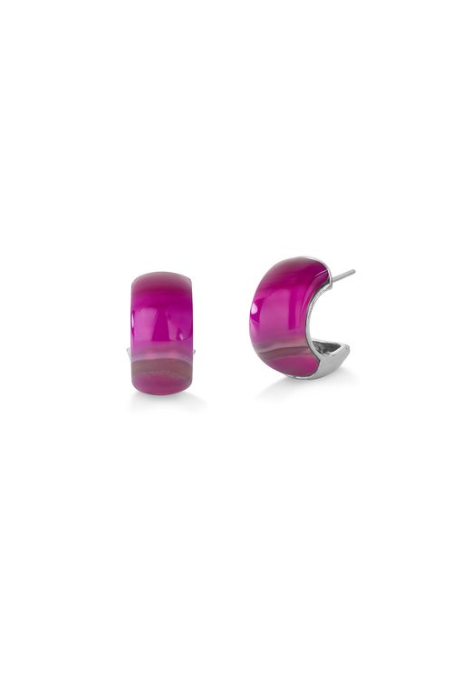 Brinco Always - Ágata Pink Listrada - Coleção No Conforto do Seu Amor Banho: Ródio Negro