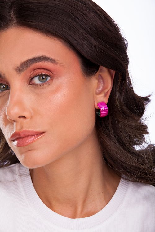 Brinco Always - Ágata Pink Listrada - Coleção No Conforto do Seu Amor Banho: Ródio Negro
