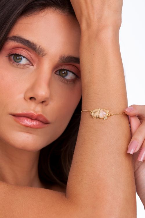 Pulseira Filha - Quartzo Rosa - Coleção Ícones Banho: Folheado a Ouro