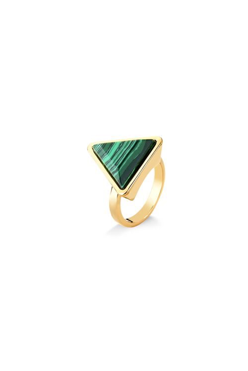 Anel Little Triangle - Malaquita - Coleção Geometric Banho: Folheado a Ouro