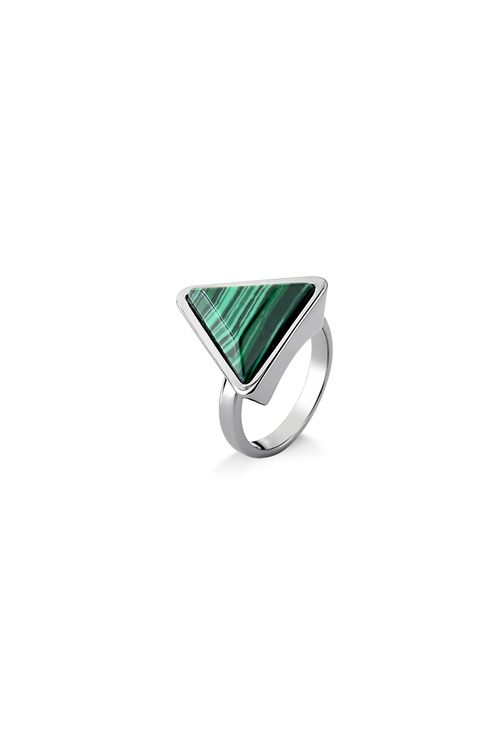 Anel Little Triangle - Malaquita - Coleção Geometric Banho: Ródio Negro