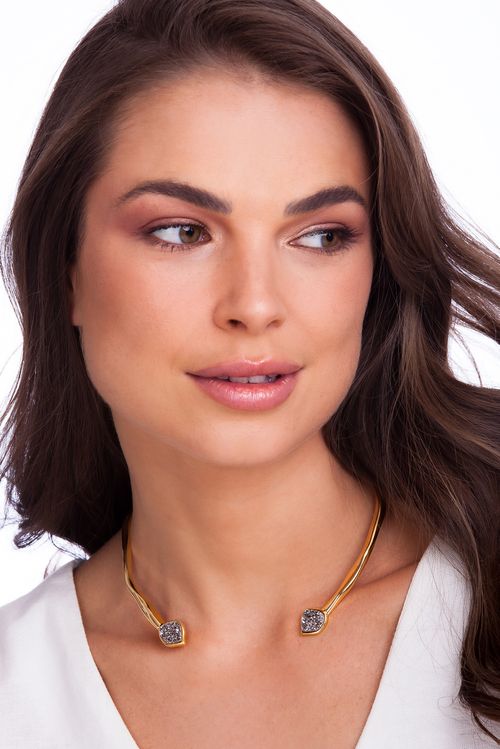 Colar Choker Santa Catarina - Drusa Metalizada - Coleção Tropical Samba Banho: Folheado a Ouro