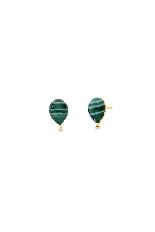 Brinco Little Balloon - Ágata Verde Listrada - Coleção Viva Essa Festa Banho: Folheado a Ouro