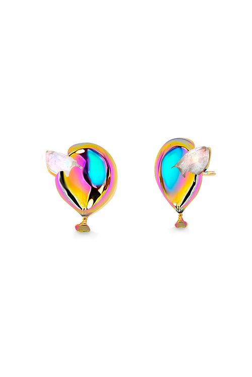 Brinco Estouro - Quartzo Branco Holográfico - Coleção Viva Essa Festa Banho: Multicolorido