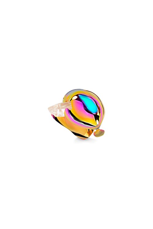 Anel Estouro - Quartzo Branco Holográfico - Coleção Viva Essa Festa Banho: Multicolorido