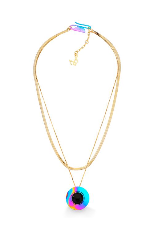 Colar Disco Gem - Obsidiana Preta - Coleção Viva Essa Festa Banho: Multicolorido