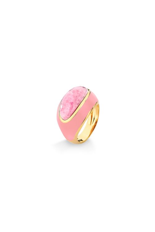 Anel Candy - Rodocrosita e Esmalte Rosa- Coleção Piquenique Banho: Folheado a Ouro