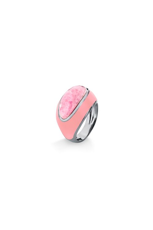 Anel Candy - Rodocrosita e Esmalte Rosa- Coleção Piquenique Banho: Ródio Negro