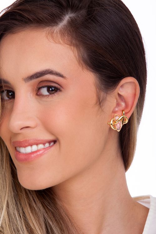 Brinco Reviravolta P - Cristal - Coleção O Mundo dá Voltas Banho: Folheado a Ouro