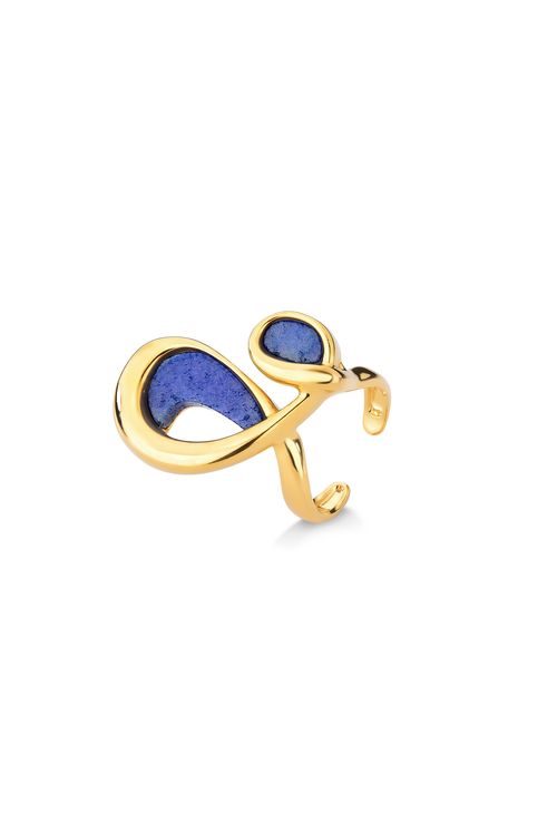Anel Efeito - Quartzo Azul Anil - Coleção O Mundo dá Voltas Banho: Folheado a Ouro