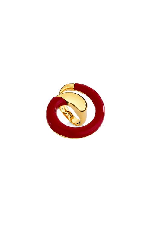 Anel Voltas do Mundo - Resina Vermelha - Coleção O Mundo dá Voltas Banho: Folheado a Ouro