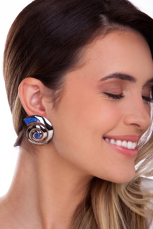 Brinco Tempo - Quartzo Azul Anil - Coleção O Mundo dá Voltas Banho: Ródio Negro