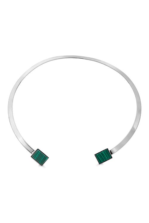 Colar choker Ladrilhos - Malaquita - Coleção Tudo Se Encaixa Banho: Ródio Negro